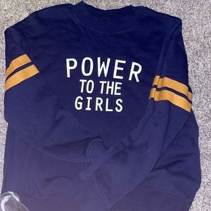 navy crewneck with gold stripes